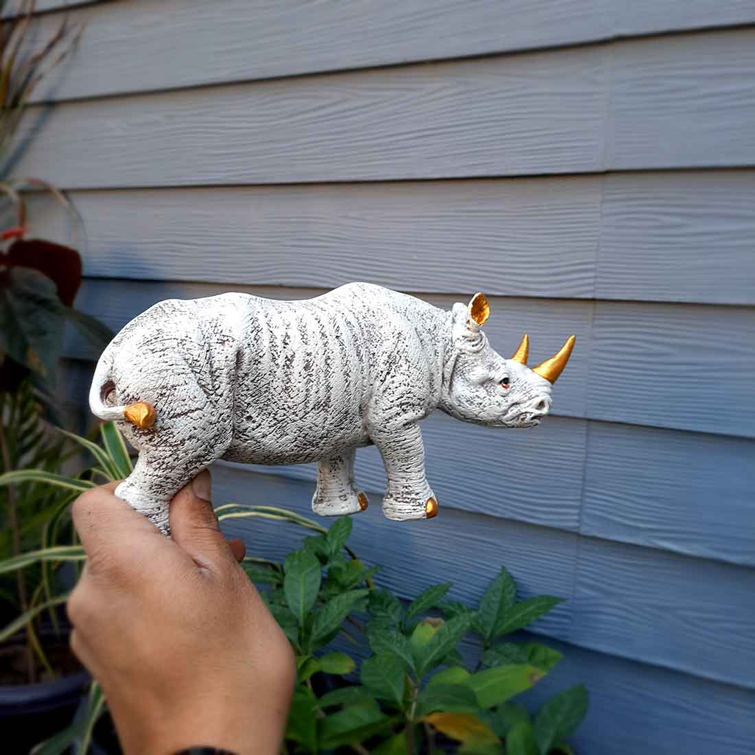 Rhino Showpiece Statue - For Home Decor, Office, Table Decor & Gifts - 5 Inch - Apkamart