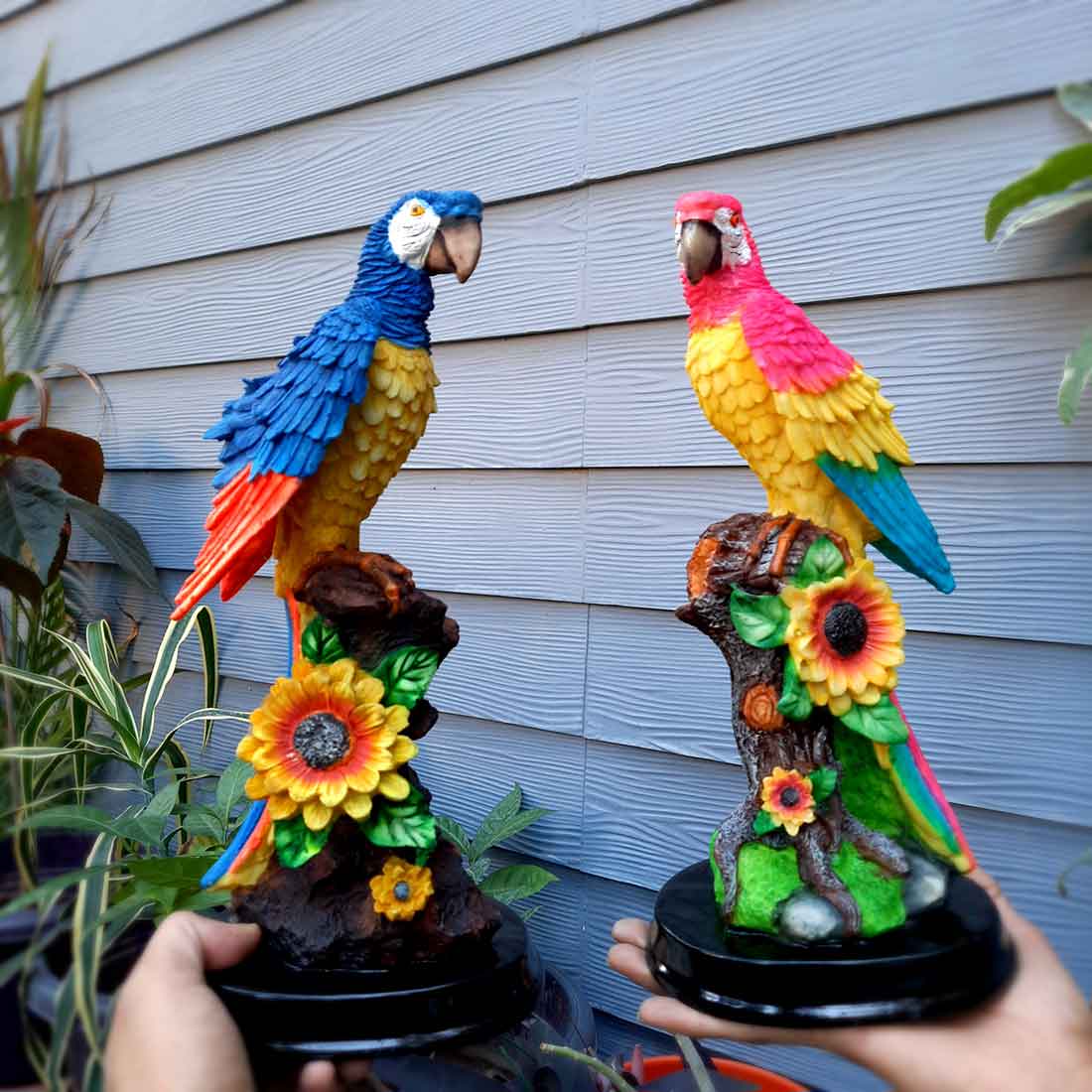 Cute Parrot Pair Showpiece - For Table, Living Room, Garden Decor & Gifts - 13 Inch - Apkamart #Color_Dark Blue-Pink