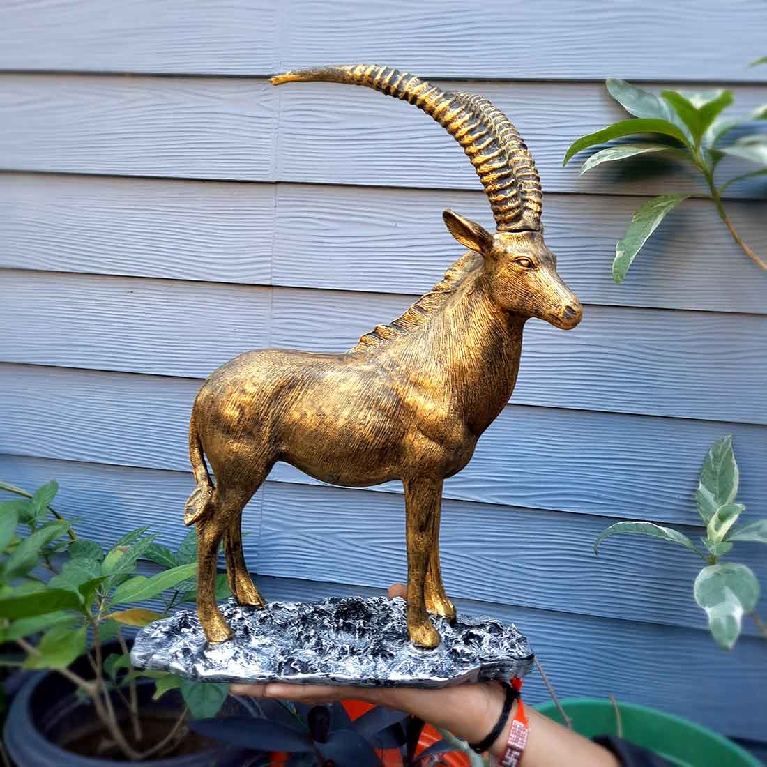 Standing Deer Big Showpiece | Hiran Statue - For Home Decor, Living Room & Gifts - 16 Inch - Apkamart #Color_Golden