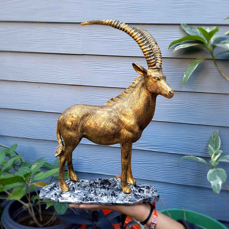 Standing Deer Big Showpiece | Hiran Statue - For Home Decor, Living Room & Gifts - 16 Inch - Apkamart