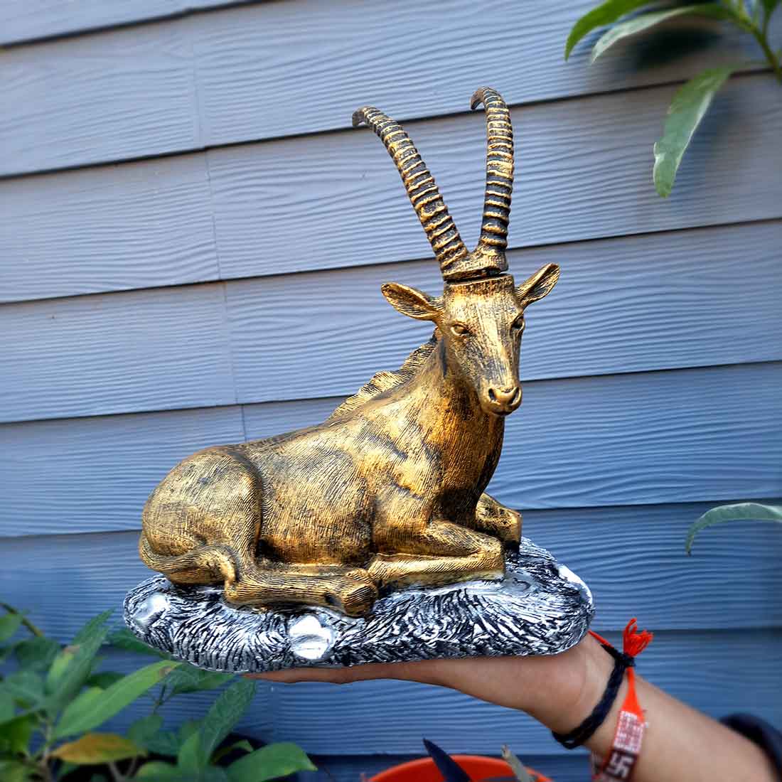 Sitting Deer Showpiece | Animal Figurine - For Garden, Living Room Decor & Gifts - 10 Inch #Color_Golden