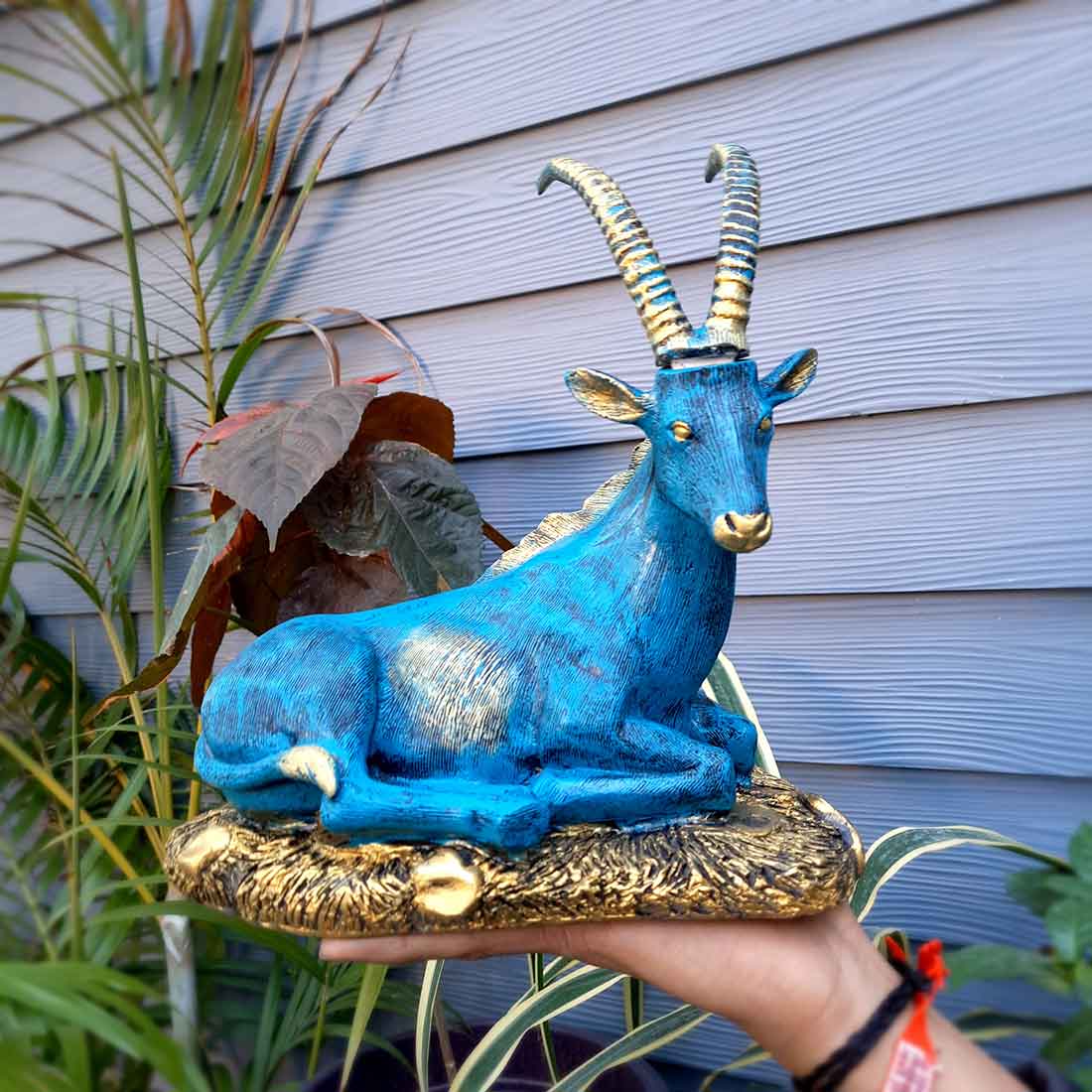 Sitting Deer Showpiece | Animal Figurine - For Garden, Living Room Decor & Gifts - 10 Inch #Color_Blue