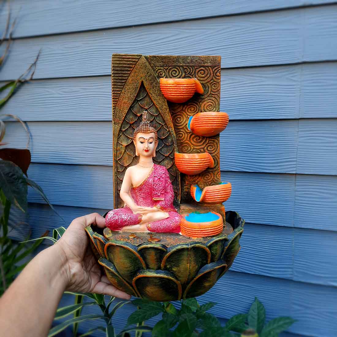 Water Fountain with Buddha Statue - For Living Room, Table Decor, Office & Home Decoration Gifts - 15 inch - Apkamart