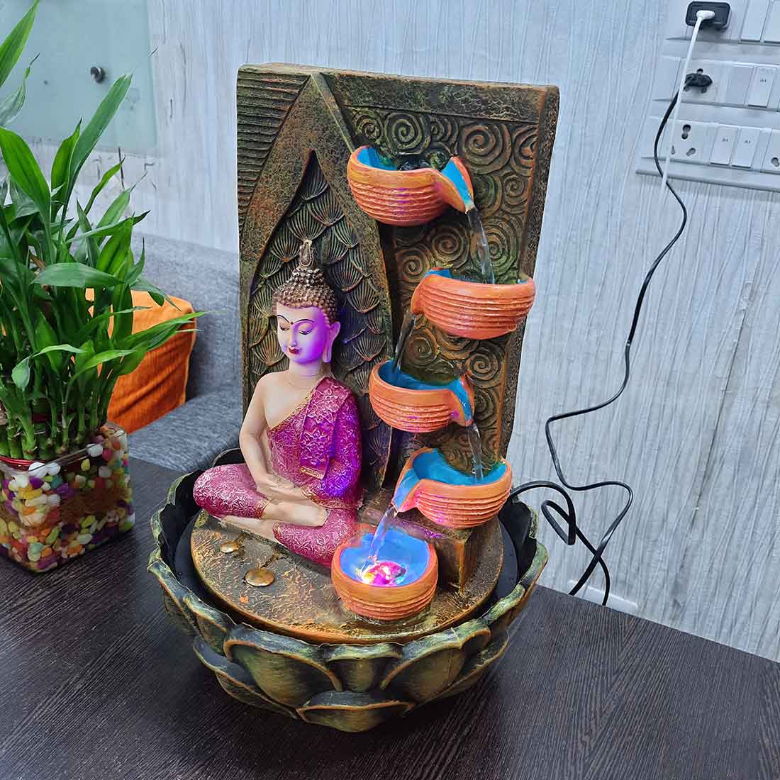 Water Fountain with Buddha Statue - For Living Room, Table Decor, Office & Home Decoration Gifts - 15 inch - Apkamart