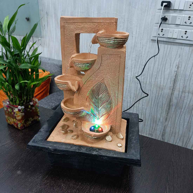 Table Top Water Fountain 5 Step with LED Lights | Decoration Showpiece - For Vastu, Home Décor & Gifts - 16 Inch -Apkamart