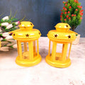 Decorative Hanging Lantern Tealight Holder | Lalten Wall Hanging - for Home Decor, Living Room & Wall Decor - Set of 2- 8 Inch- Apkamart #Color_Yellow