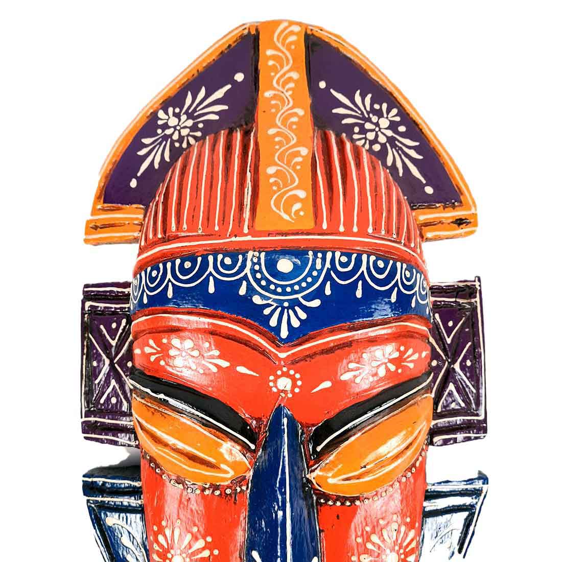 Tribal Mask Wall Hanging - For Wall Décor & Home Decoration - 20 Inch - ApkaMart #color_Orange
