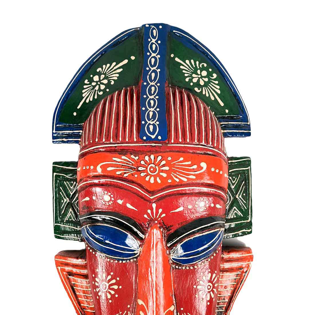 Tribal Mask Wall Hanging - for Home | Office | Cafés Interior Décor - 20 Inch - Apkamart #color_Red