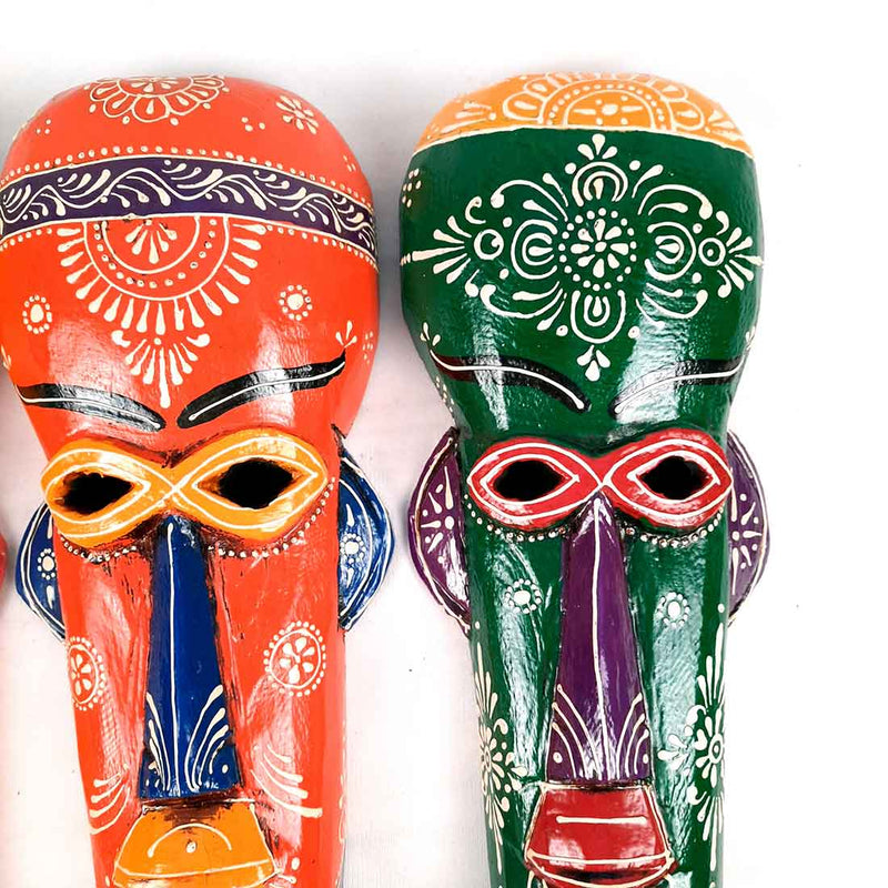 African Tribal Masks | Decorative Mask Wall Hanging - For Wall Decor & Home Interiors (Pack of 2) -15 inch