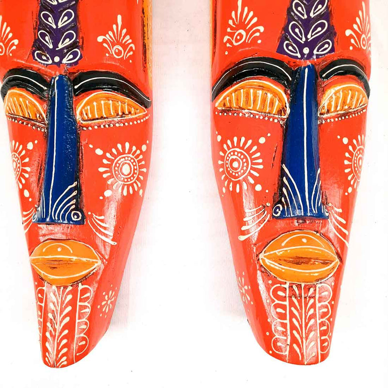 African Safari Masks | Decorative Wooden Masks - For Ethnic Wall & Home Decor (Pack of 2) - 18 Inch - Apkamart