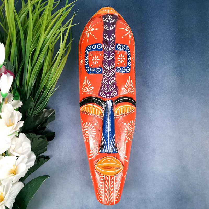 African Safari Masks | Decorative Wooden Masks - For Ethnic Wall & Home Decor (Pack of 2) - 18 Inch - Apkamart