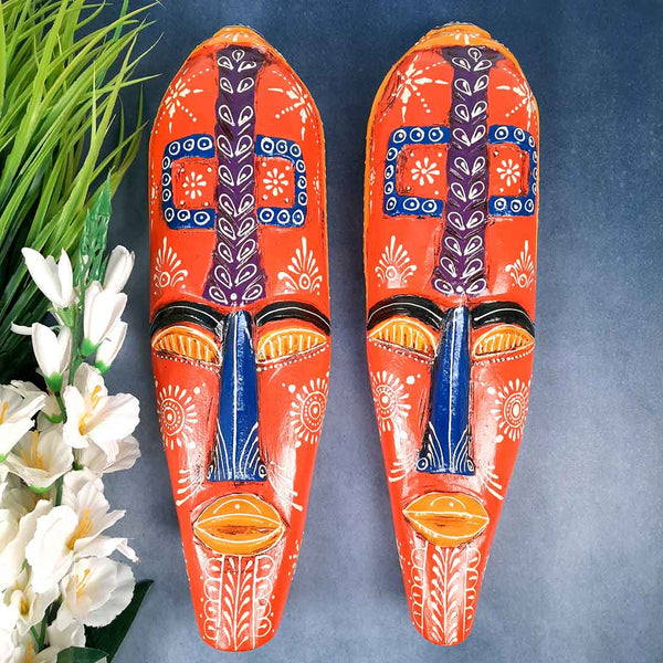 African Safari Masks | Decorative Wooden Masks - For Ethnic Wall & Home Decor (Pack of 2) - 18 Inch - Apkamart #Style_ Style 1