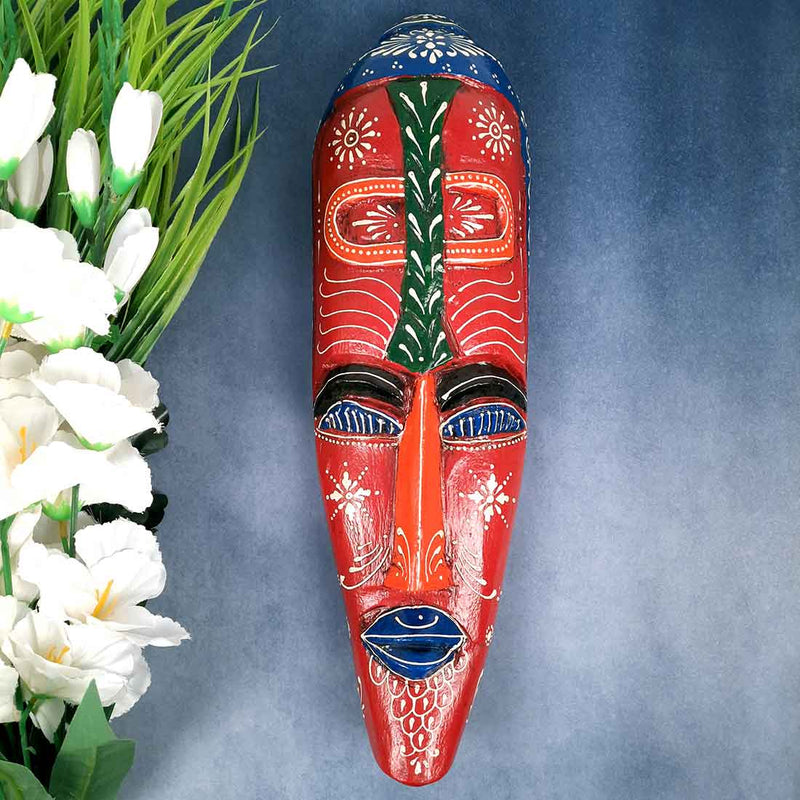 African Safari Masks | Decorative Wooden Masks - For Ethnic Wall & Home Decor (Pack of 2) - 18 Inch - Apkamart