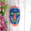Wooden Tribal Masks Wall Hanging - for Living Room Wall Decor & Home Interiors - 9 inch - Apkamart #color_Blue