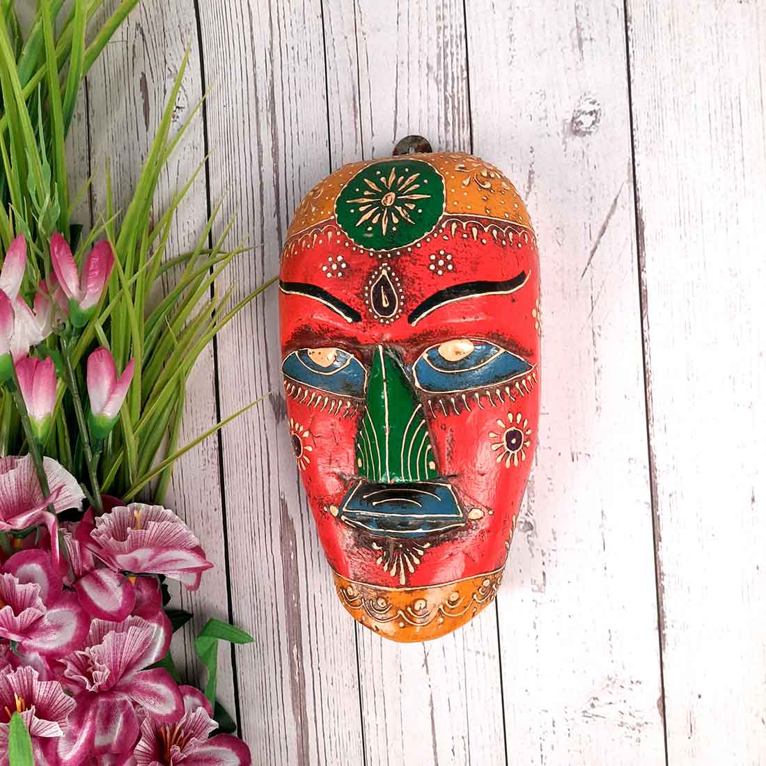 Tribal Mask Wall Hanging | Ethnic Wall Art - for Home Decor & Rustic Wall Decor - 9 Inch - Apkamart