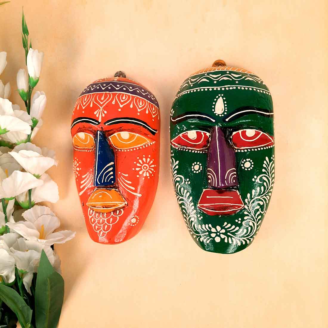 Handmade African Masks | Ethnic Wall Masks - for Wall & Home Decoration (Pack of 3) - 9 Inch - Apkamart #Style_Pack of 2