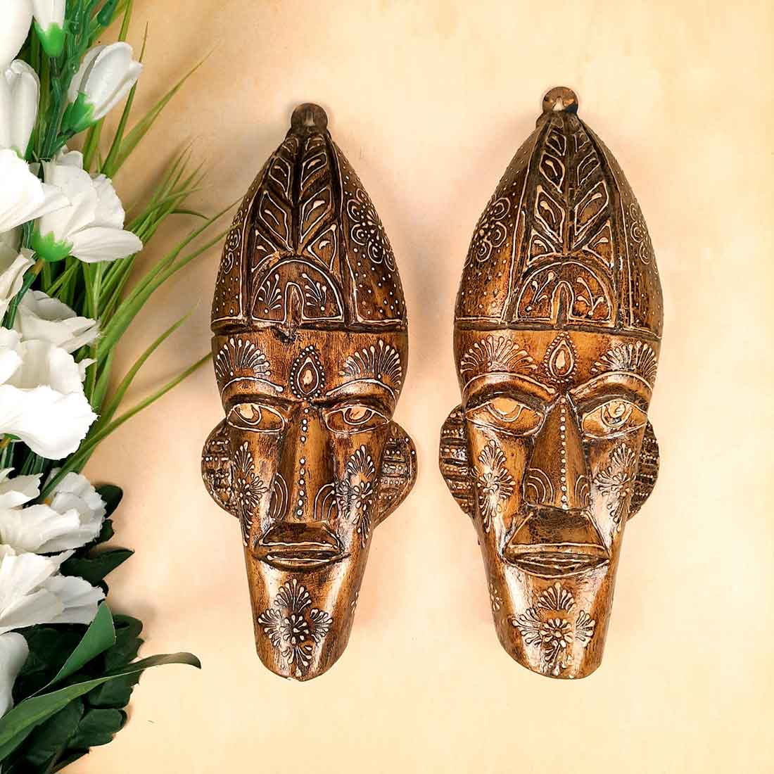 African Tribal Mask Wall Decor - for Home, Office & Living Room Decoration - 12 Inch #style_ pack of 2