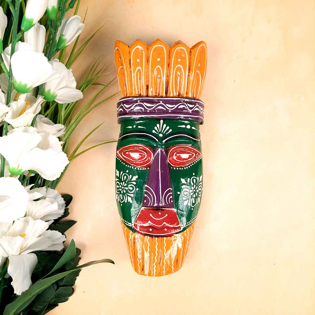 African Style Wall Decor Mask - Wall Hanging For Living room & Entrance Decor - 12 Inch - Apkamart #color_Green