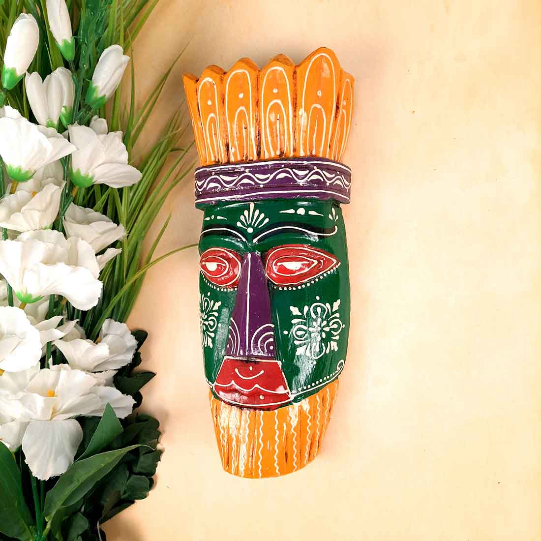 African Style Wall Decor Mask - Wall Hanging For Living room & Entrance Decor - 12 Inch - Apkamart #color_Green