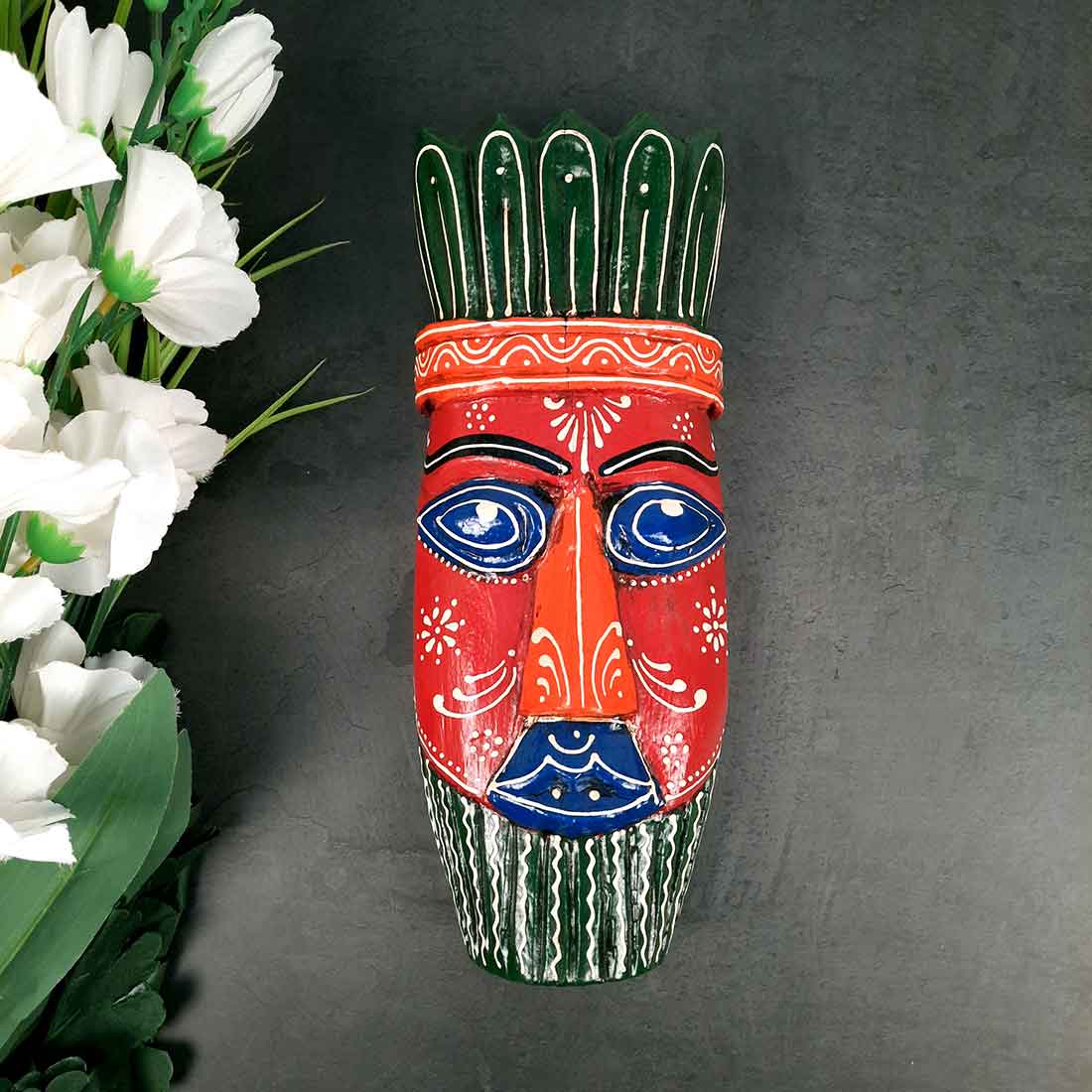 African Style Wall Decor Mask - Wall Hanging For Living room & Entrance Decor - 12 Inch - Apkamart #color_Red