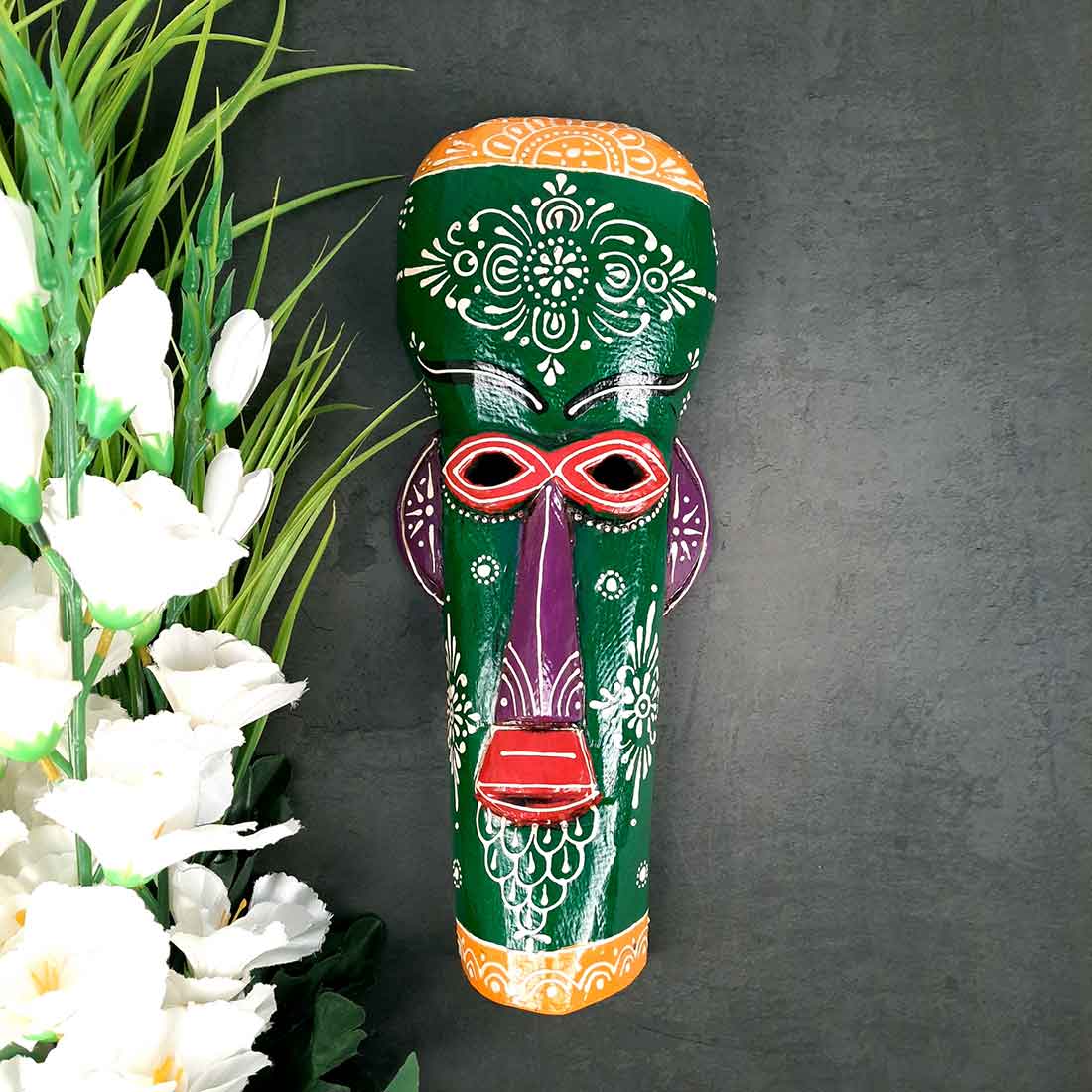 Tribal Egyptian Mask Wall Hanging - For Wall Décor & Home Decoration - 15 inch - ApkaMart #Color_Green