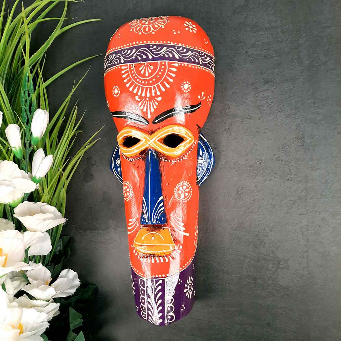 Tribal Egyptian Mask Wall Hanging - For Wall Décor & Home Decoration - 15 inch - ApkaMart #Color_Orange