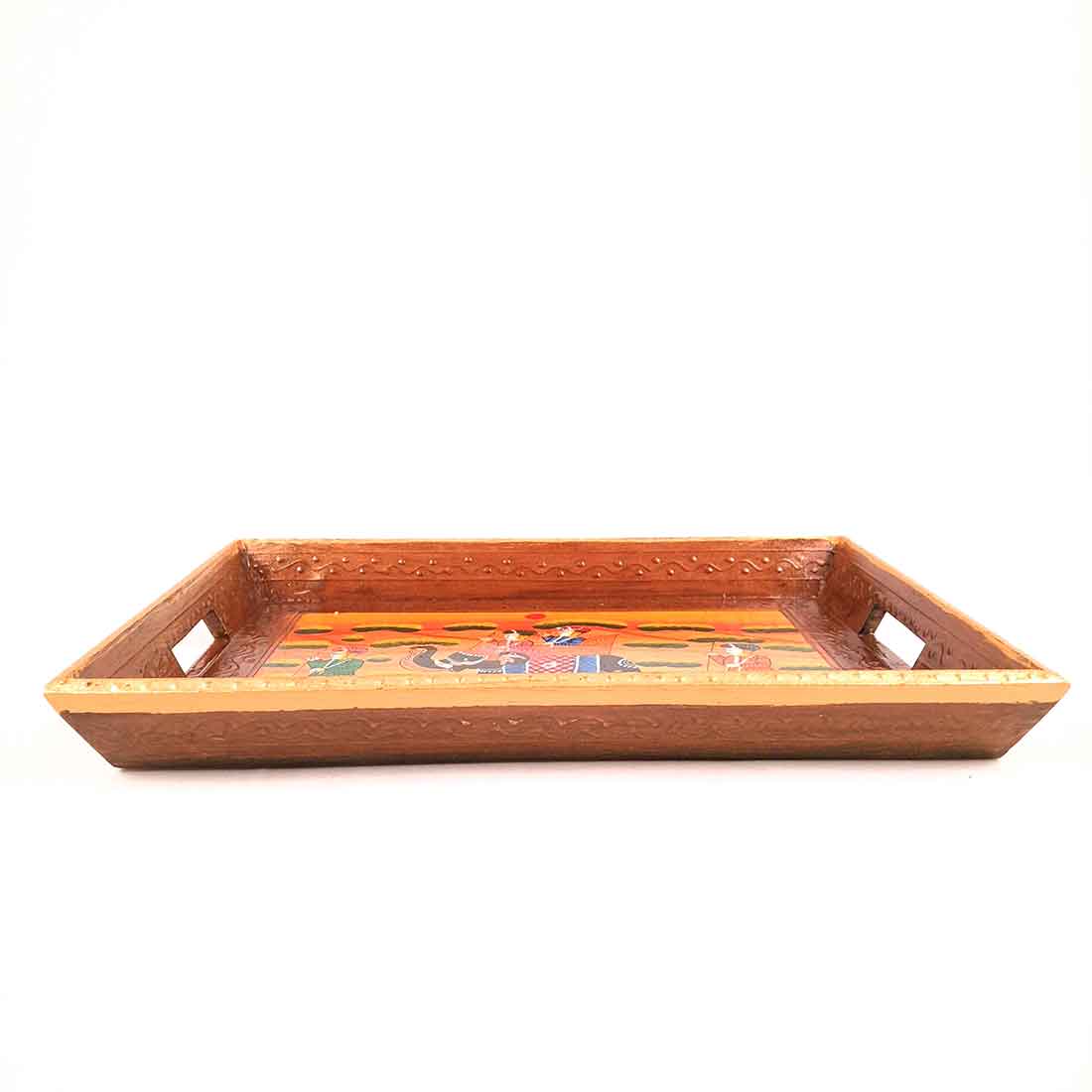 Serving Wooden Tray | Decorative Tray - for Kitchen, Serving & Gifting - 13 Inch - Apkamart#Style_Pack of 2