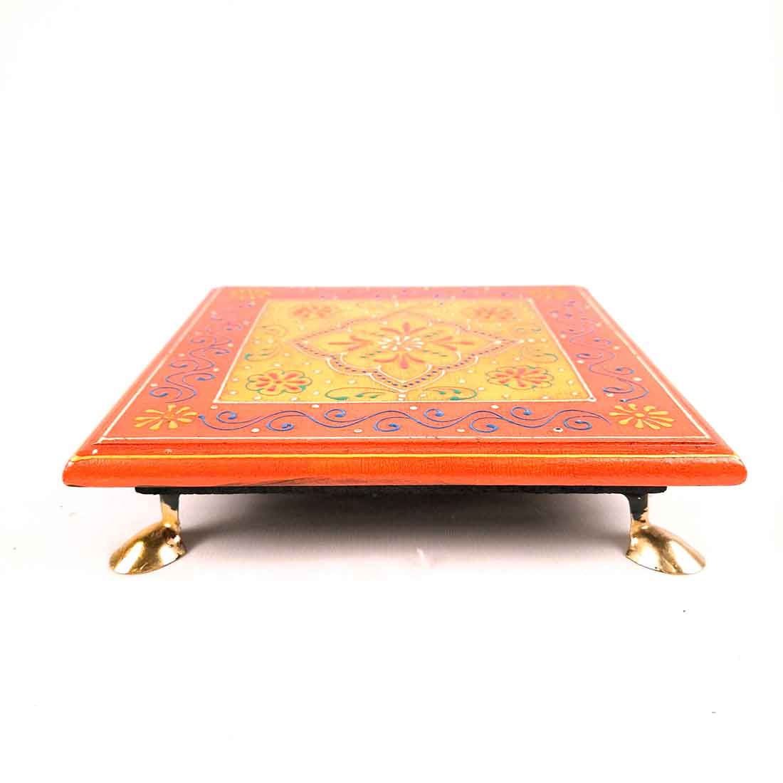 Wooden Pooja Bajot - Decorative Choki For Pooja & Festivals - 8,10 & 12 Inch- Set of 3 - Apkamart#color_Multicolor