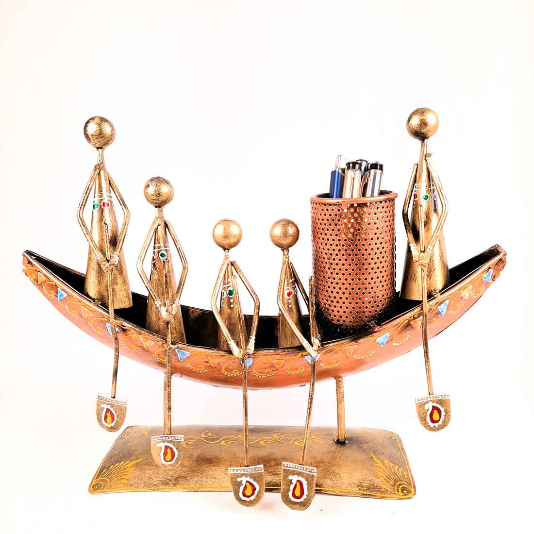 Showpiece Pen Holder | Desk Organizer - Boat Design - For Table Decor -15 Inch - ApkaMart#Color_Gold