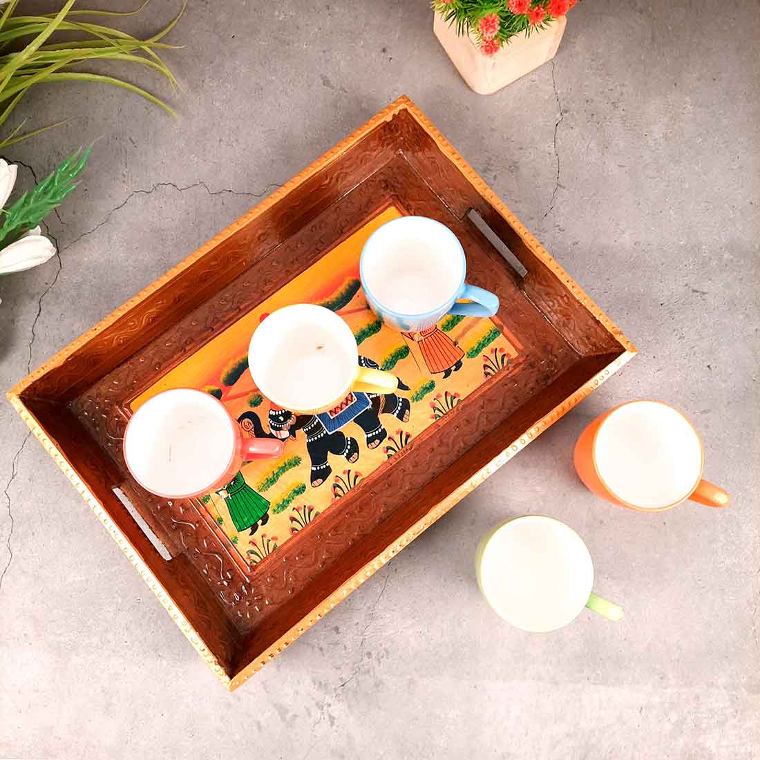 Serving Wooden Tray | Decorative Tray - for Kitchen, Serving & Gifting - 13 Inch - Apkamart#Style_Pack of 1