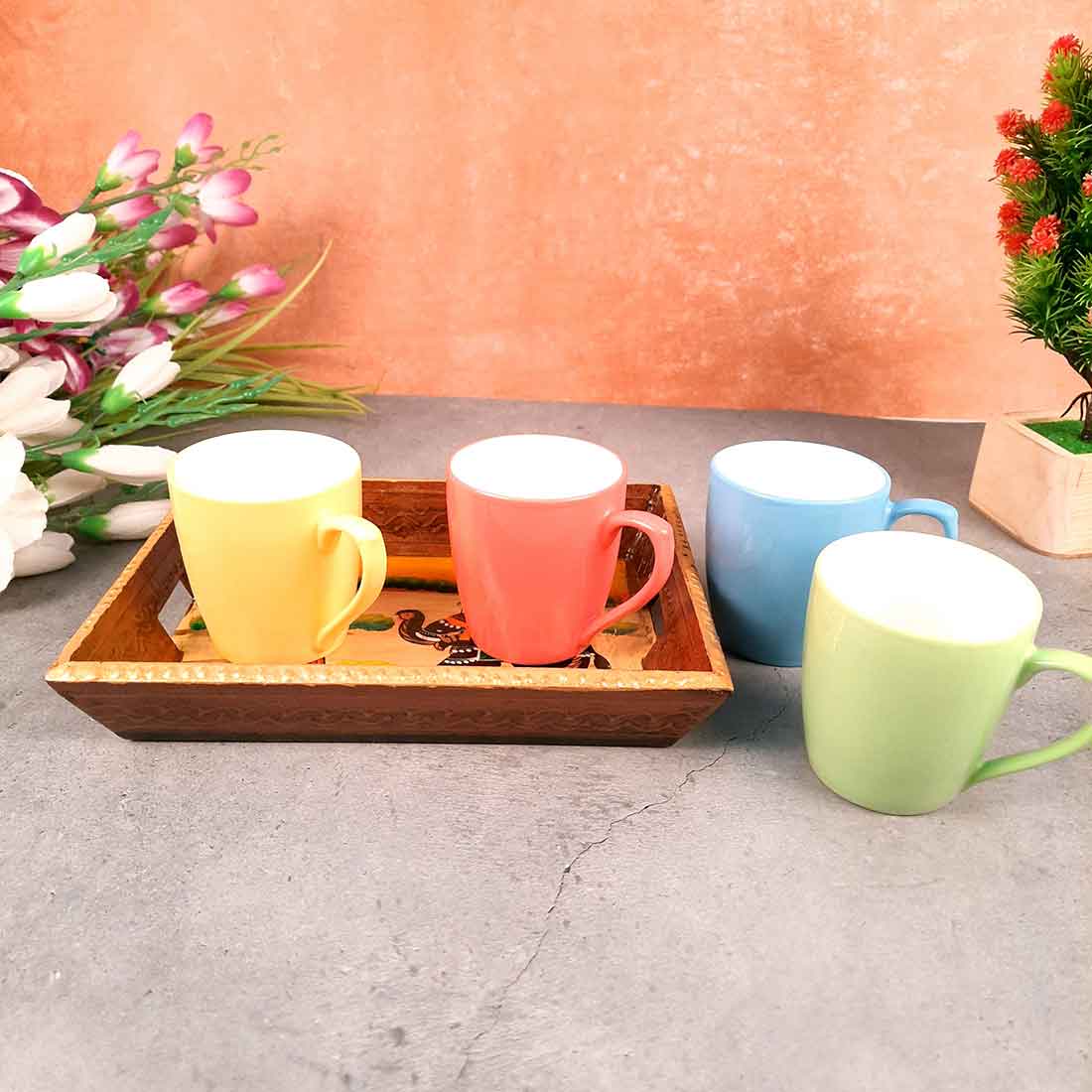 Decorative Tray | Wooden Serving Tray - For Tea & Snack Serving and Organising - 9 Inch - Apkamart#Style_Pack of 1