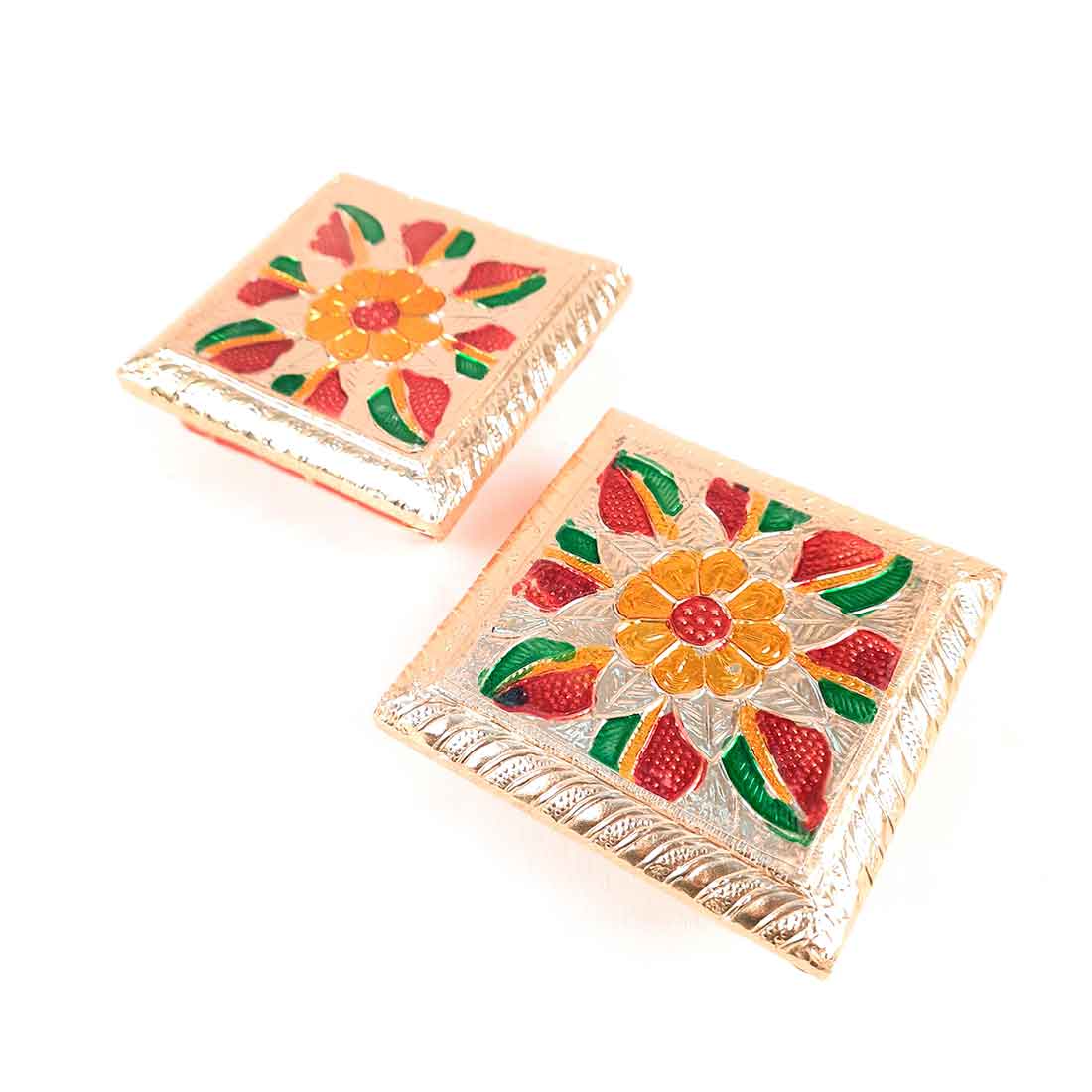 Pooja Chowki Bajot | Minakari Chauki Set - For Pooja, Festivals & Return Gifts (Pack of 2) 4 Inch - Apkamart #Style_Design 1