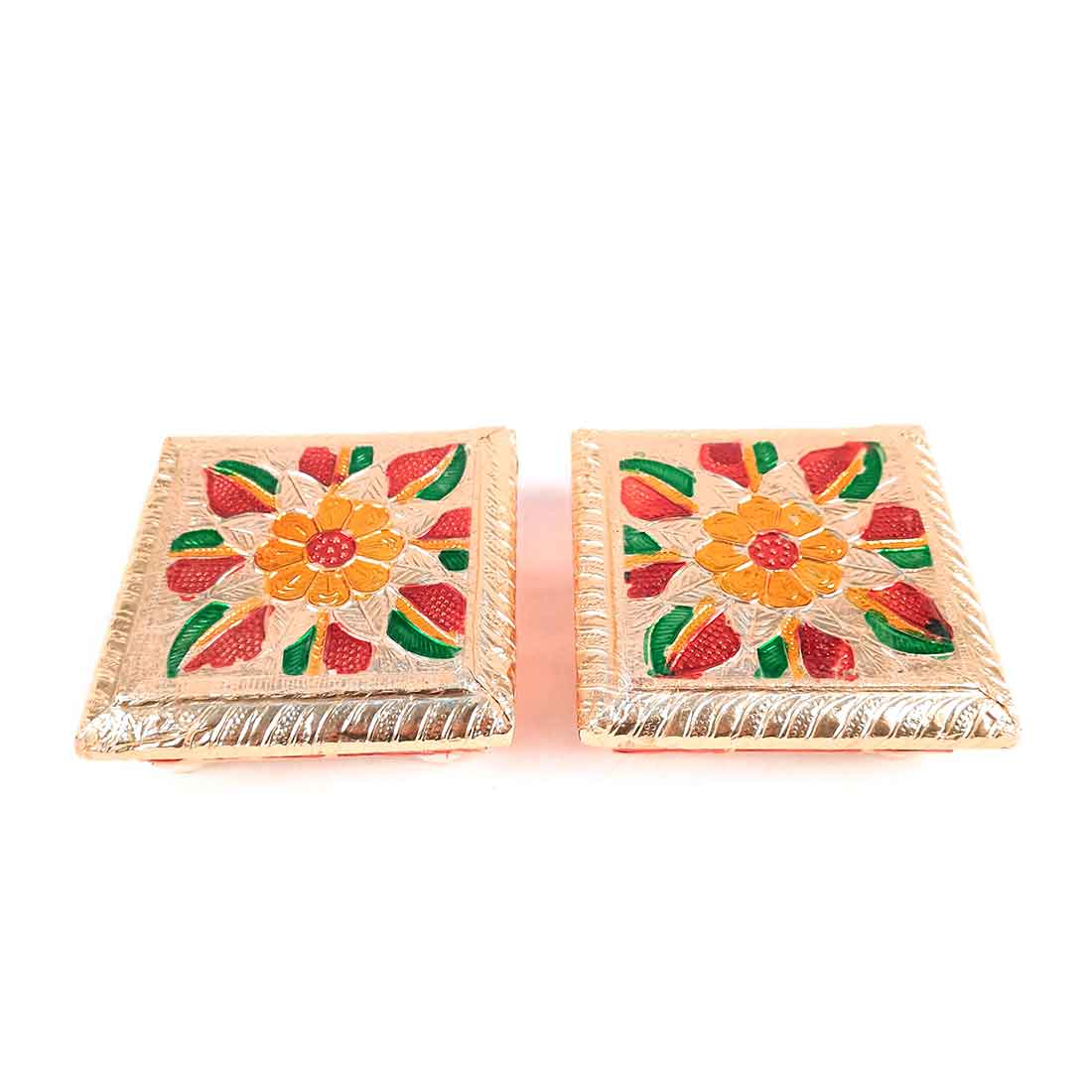 Pooja Chowki Bajot | Minakari Chauki Set - For Pooja, Festivals & Return Gifts (Pack of 2) 4 Inch - Apkamart #Style_Design 1