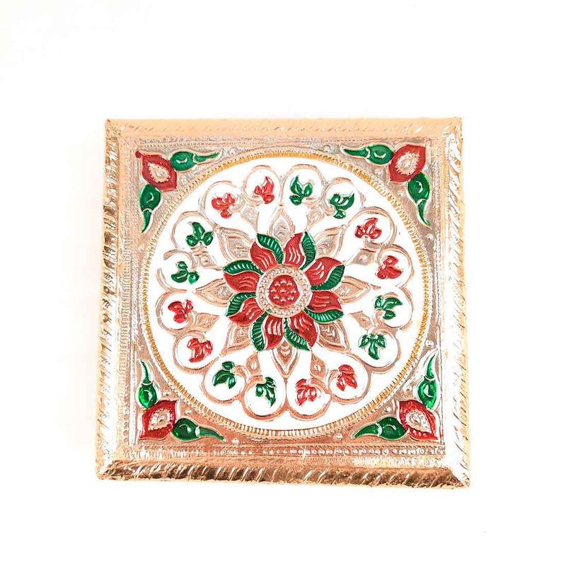 Pooja Chowki Bajot | Minakari Chauki Set - For Pooja, Festivals & Return Gifts (Pack of 2) 6 Inch - Apkamart