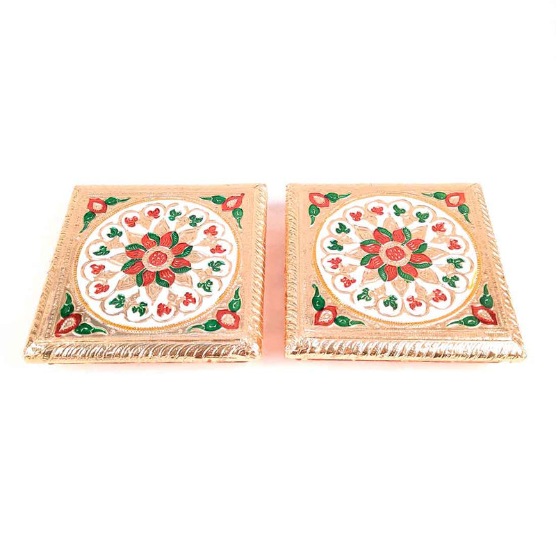 Pooja Chowki Bajot | Minakari Chauki Set - For Pooja, Festivals & Return Gifts (Pack of 2) 6 Inch - Apkamart