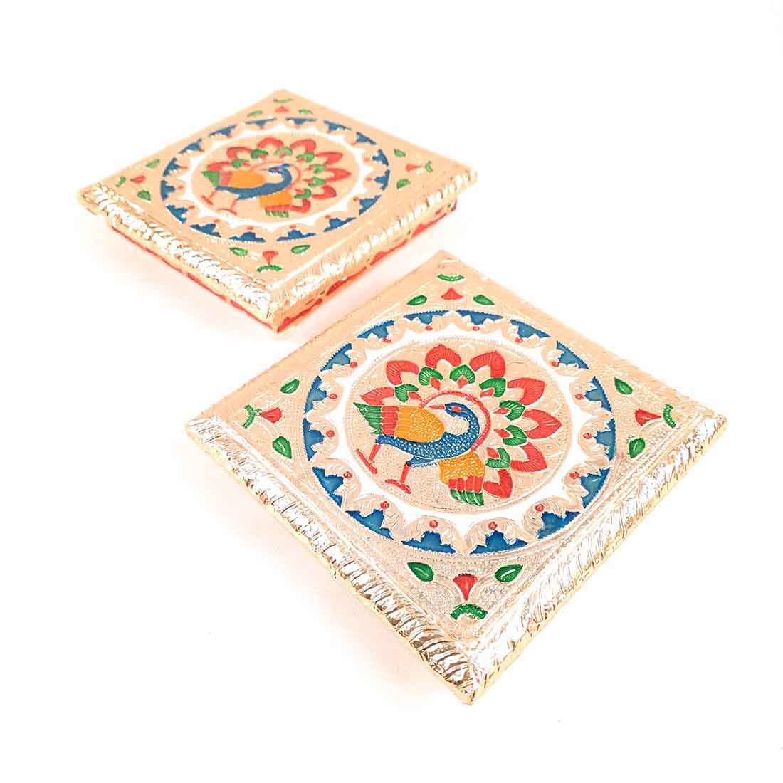 Pooja Chowki Bajot | Minakari Chauki Set - For Pooja, Festivals & Return Gifts (Pack of 2) 6 Inch - Apkamart #Style_Design 2