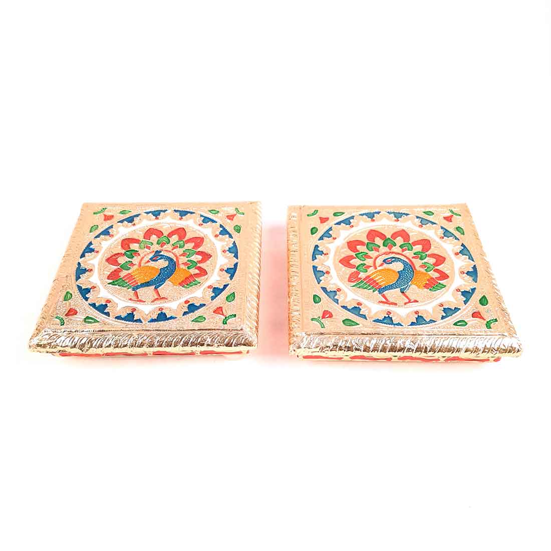 Pooja Chowki Bajot | Minakari Chauki Set - For Pooja, Festivals & Return Gifts (Pack of 2) 6 Inch - Apkamart #Style_Design 2