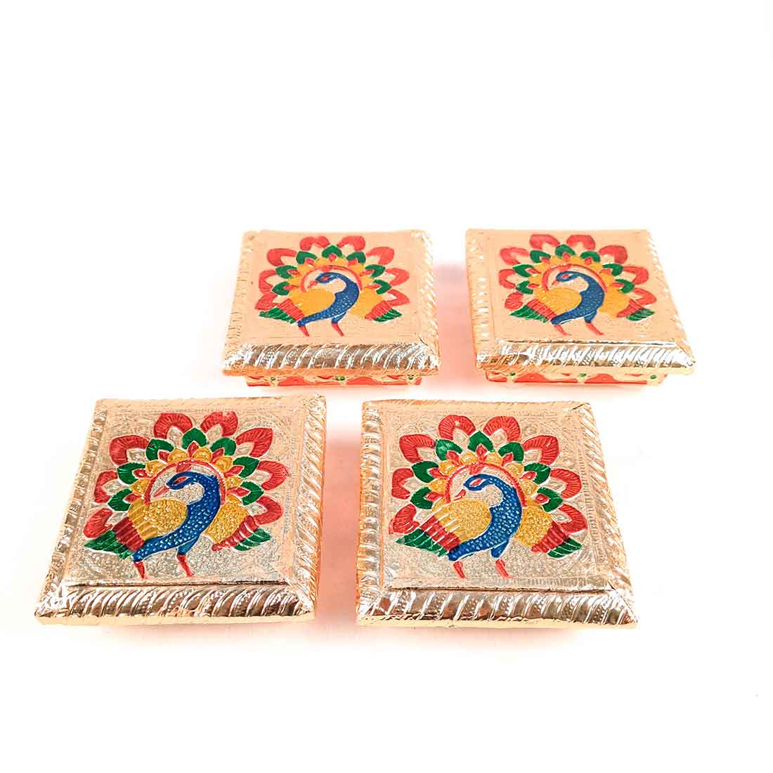 Pooja Chowki Bajot | Minakari Chauki Set - For Pooja, Festivals & Return Gifts - 4 Inch (Pack of 4) -Apkamart #Style_Design 2