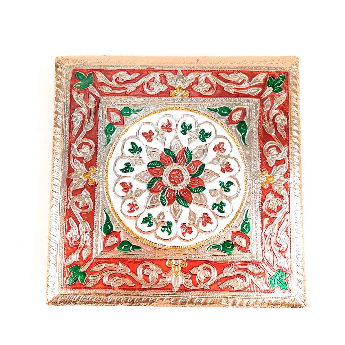 Pooja Chowki Bajot | Minakari Chauki Set - For Pooja, Weddings & Festivals (Pack of 2) - 8 Inch - Apkamart #Style_Design 1