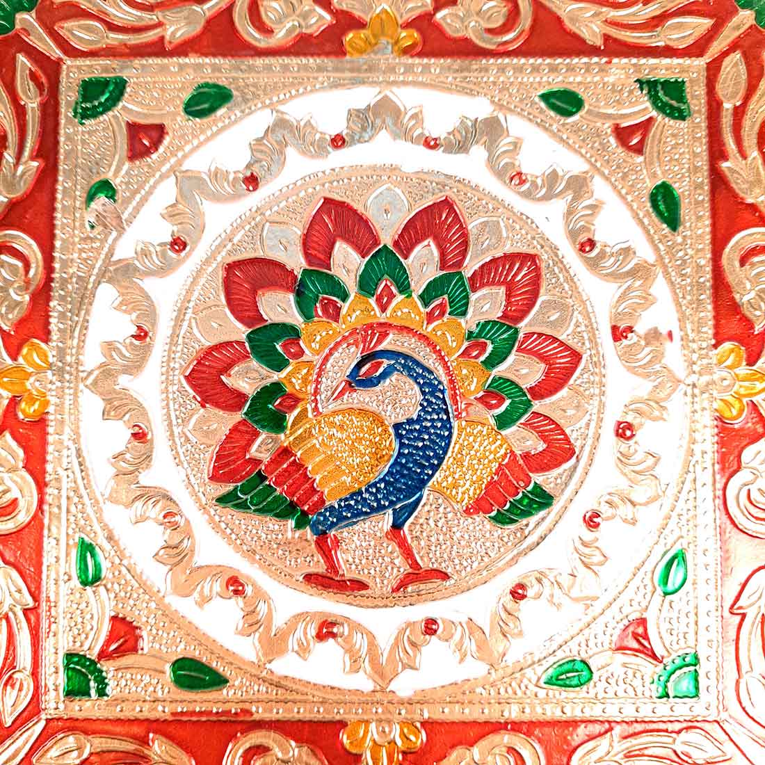 Pooja Chowki Bajot - Peacock Design - For For Pooja, Weddings & Festivals - Set of 3 - ApkaMart #Style_Design 2