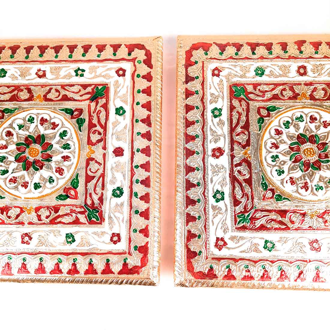 Pooja Chowki Bajot | Minakari Chauki Set - For Pooja, Weddings & Festivals (Pack of 2) 12 Inch - Apkamart #Style_Design 1