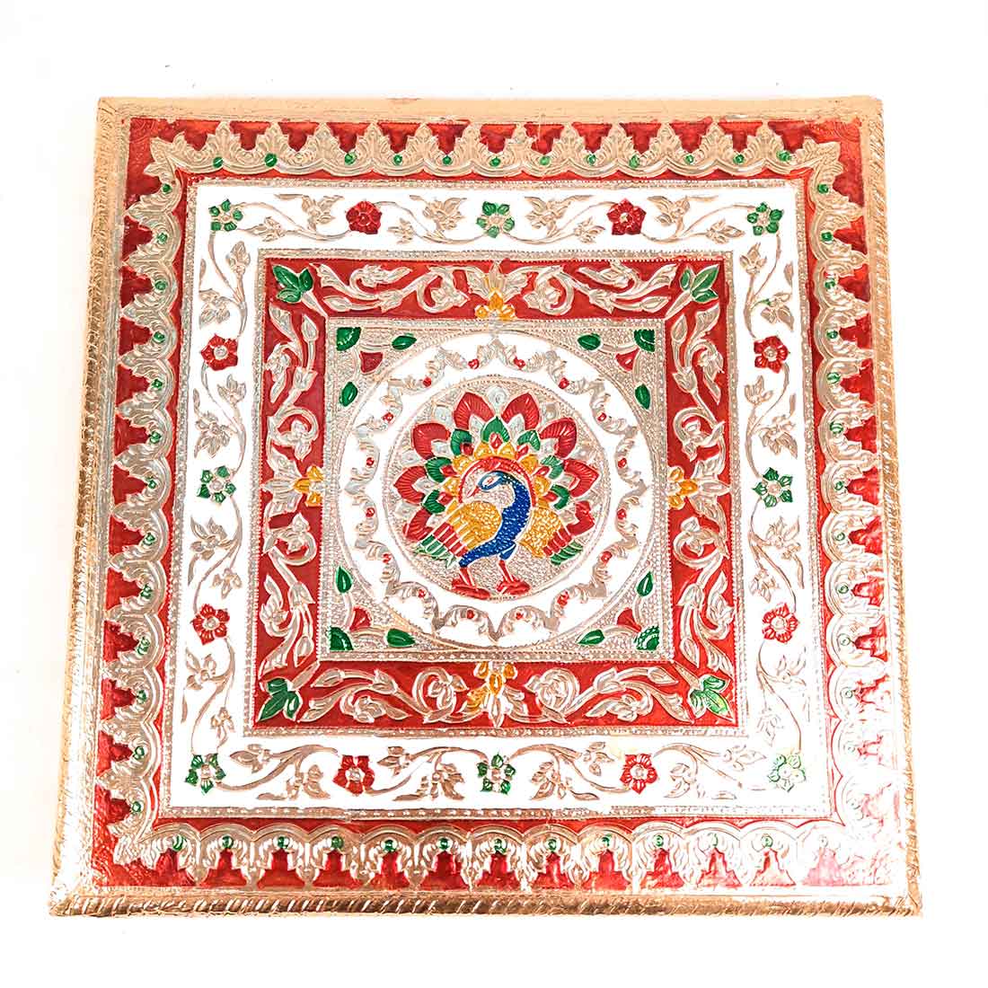 Pooja Chowki Bajot | Minakari Chauki Set - For Pooja, Weddings & Festivals (Pack of 2) 12 Inch - Apkamart #Style_Design 2