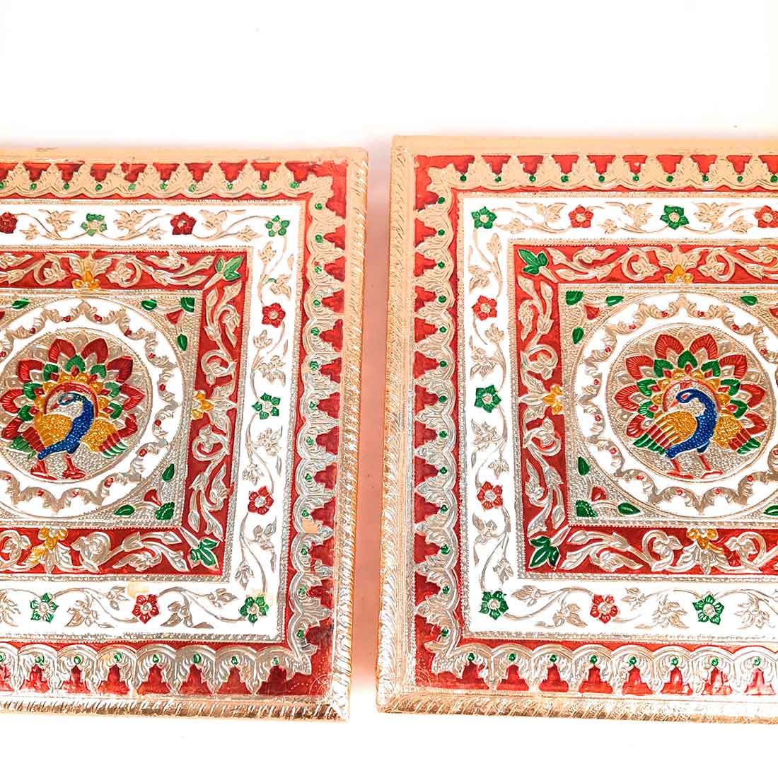 Pooja Chowki Bajot | Minakari Chauki Set - For Pooja, Weddings & Festivals (Pack of 2) 12 Inch - Apkamart #Style_Design 2