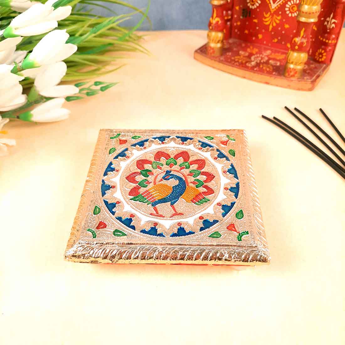 Pooja Chowki Bajot | Wooden Choki Set - For Diwali Pooja, Festivals & Home Decor - 6 Inch - Apkamart #Size_6 Inch
