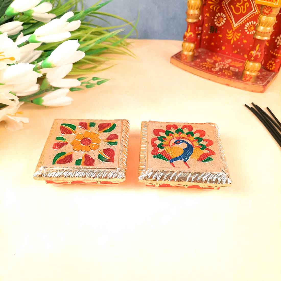 Pooja Chowki Bajot | Wooden Choki Set - For Diwali Pooja, Festivals & Home Decor - 6 Inch - Apkamart #Size_4 Inch