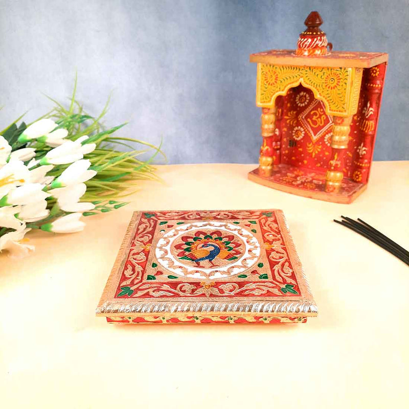 Puja Choki | Minakari Chowki Set | Decorative Bajot - For Pooja & Festivals - Set of 2 (8 Inch , 10 Inch) - ApkaMart