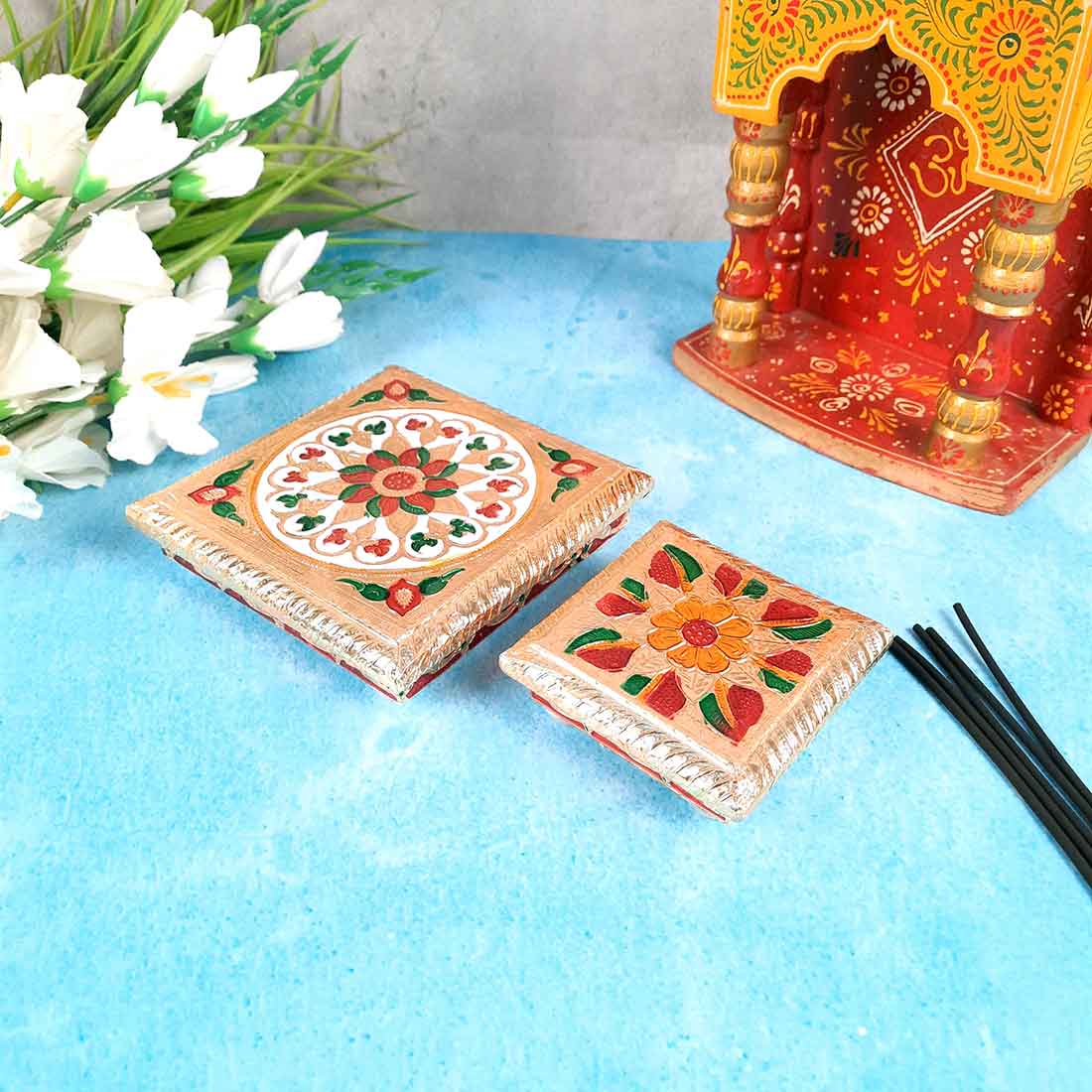 Pooja Chowki Bajot | Wooden Chowki Set - For Diwali Pooja, Festivals & Home Décor - 4, 6 Inch - Apkamart #Style_Design 1