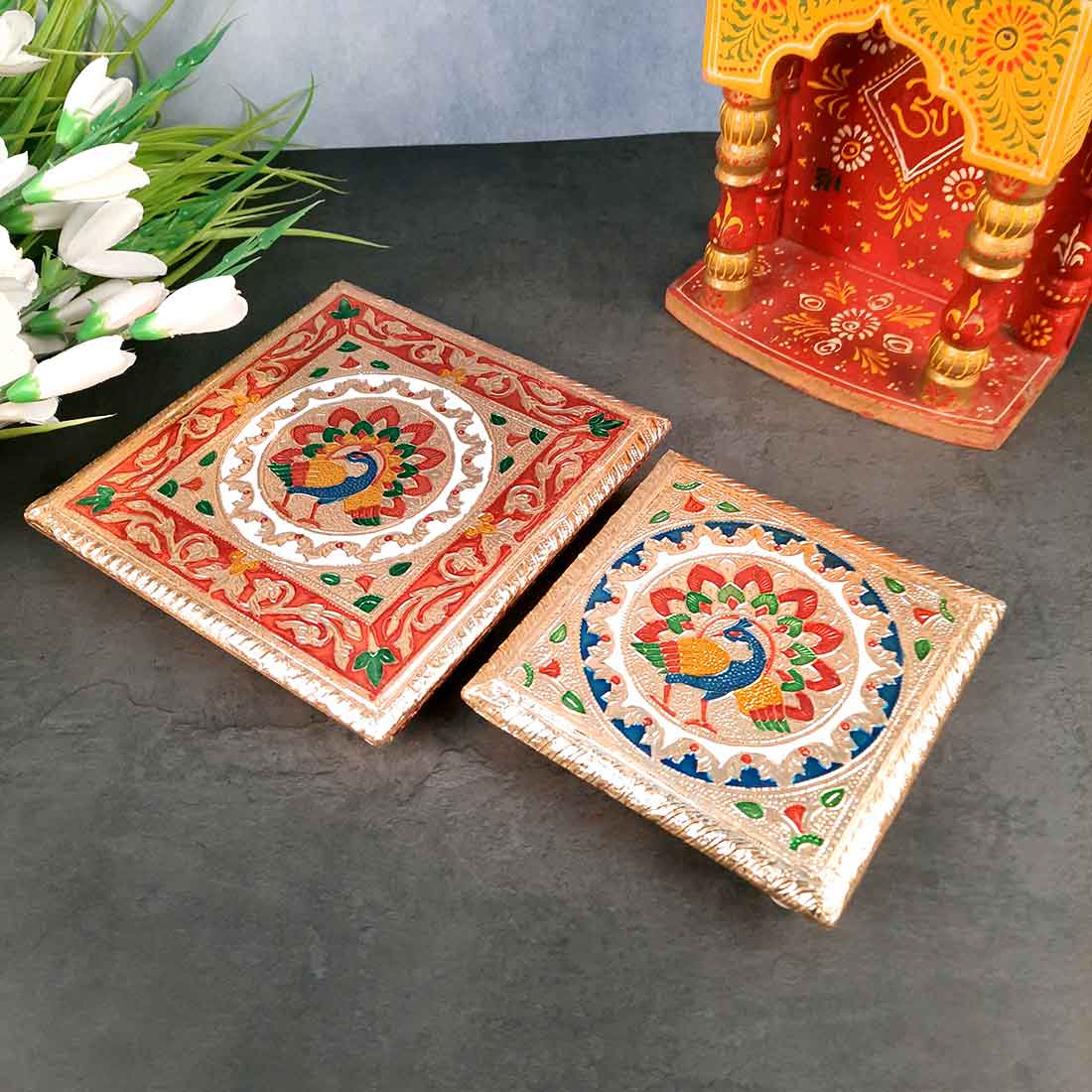Pooja Chowki Bajot | Wooden Chowki Set - For Pooja, Festivals, Temple & Home Décor - 6, 8 Inch - Apkamart
