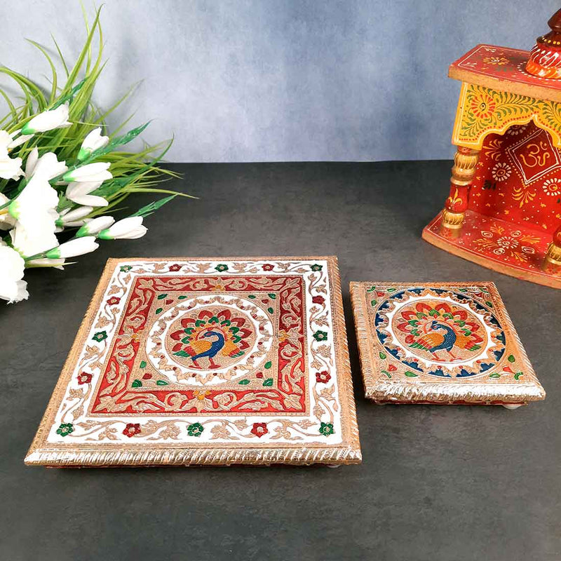 Pooja Chowki Bajot | Wooden Chowki Set - For Pooja, Festivals, Temple & Home Décor - 6, 10 Inch - Apkamart