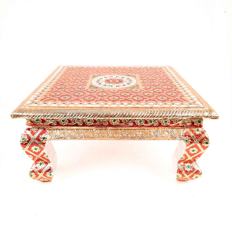 Pooja Chowki Bajot | Wooden Minakari Chowki - For Pooja, Festivals & Home Décor - Apkamart